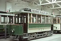 Motorwagen 22 en bijwagen 60B in het Tramway Museum Graz.