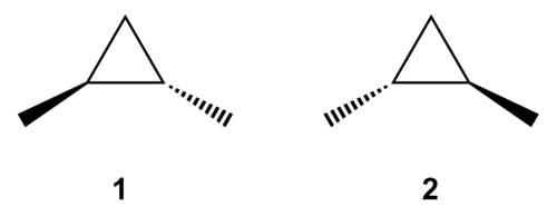 Stereochemie bij trans-1,2-dimethylcyclopropaan