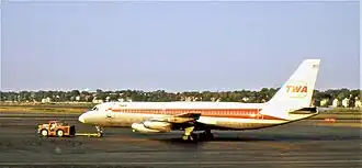 Een Convair 880 van TWA, vergelijkbaar met het vliegtuig van de crash