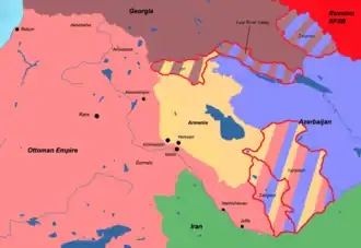 Overzicht van de grenzen in Transkaukasië volgens het verdrag.