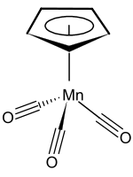Structuurformule van mangaancyclopentadienyltricarbonyl