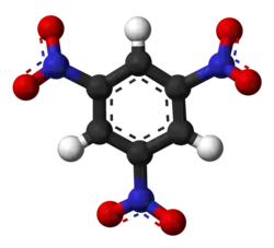 Molecuulmodel van 1,3,5-trinitrobenzeen