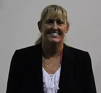 Trischa Zorn op de Paralympische Spelen in Londen 2012, waar zij een gouden medaille uitreikte