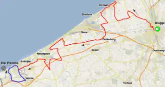 Routekaart van de Driedaagse Brugge-De Panne 2019