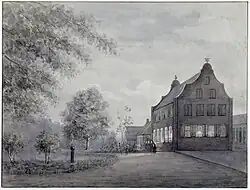 Het huis van de plantagehouder bij nacht, Vredenburg midden 19e eeuw, aquarel Tropenmuseum