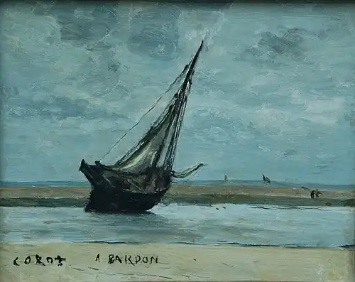 Vissersboot bij eb (Corot, ca. 1830-40)