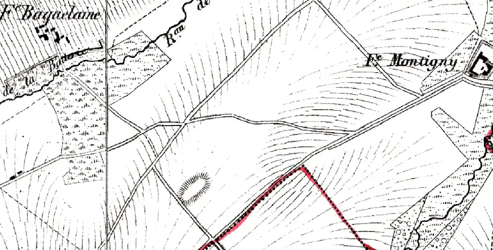 Tumuli voor de afgraving op Vandermaelenkaart van 1846
