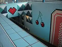 Het tegelwerk rond de ingang van voetgangerstunnel