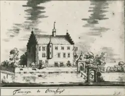 Tuwinga op de tekening van Jacobus Stellingwerff in de 17e eeuw, voor de verbouwing. Een soortgelijke tekening werd gemaakt door Andries Schoemaker.[1]