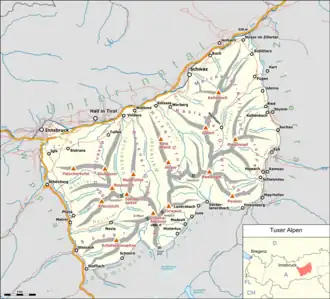 Kaart van Tuxer Alpen