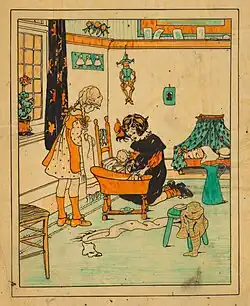 Twee meisjes doen een pop in bad