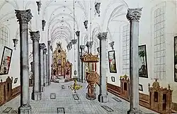Historiserende tekening van het kerkinterieur (Philippe van Gulpen, voor 1862)