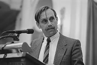 Zijlstra op 7 mei 1986 in de kamer tijdens het debat over de kernramp van Tsjernobyl. Zijlstra was PvdA-woordvoerder op dit gebied.