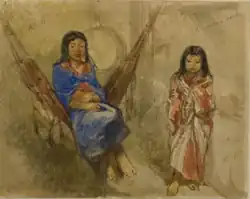 Surinaamse inlanders op de Internationale Uitvoerhandel tentoonstelling te Amsterdam, 1883, aquarel op papier, Wereldmuseum Rotterdam