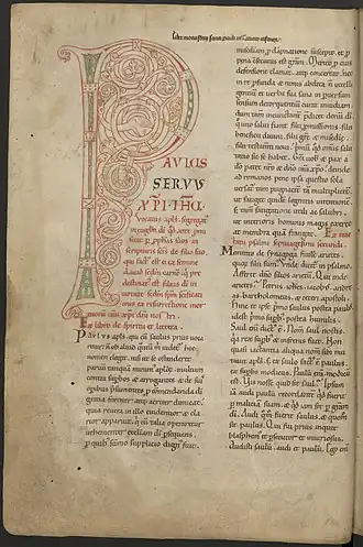 Hs.202, f. 1v.gedecoreerde initiaal en eigendomskenmerk