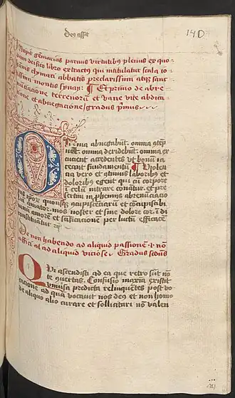 fol. 140r, nieuw handschrift en initiaal met penwerk