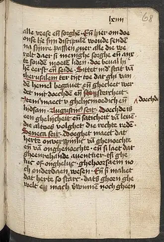 Figuur 1: Folio 68r van het 'Boec der Troestinge'