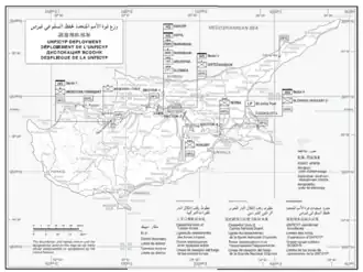 De posities van UNFICYP in juni 2014.