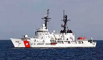 Een schip van de Amerikaanse kustwacht op patrouille in de Arabische Zee ter ondersteuning van de VN-sancties tegen Irak (foto: feb 2003).