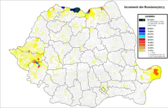 Verspreiding van de Oekraïners in 2011 (gemeentelijk niveau)