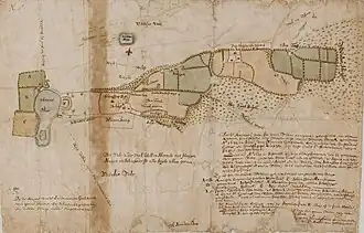 Kaart met Uddelermeer en Hunneschans door Dirck Pauw (1677) naar Nicolaes van Geelkercken (1634)[1]