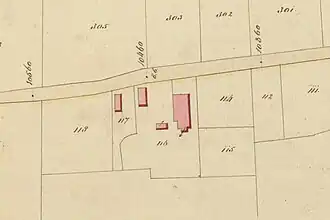 Uitsnede van situatietekening uit 1863 met daarop Sjallema ten zuiden van de Provincialeweg