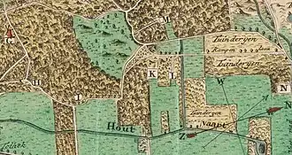 Afbeelding uit 1794, met Sandenhoef (K) en Elswoud (M)