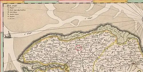 Sickinga (en haar 'Edele Huys') op 'de Kaart van de provincie Groningen en een deel van Drenthe' (tussen 1663 en 1670)