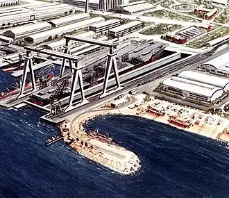 Impressie van de Oeljanovsk in aanbouw op de scheepswerf van Nikolajev