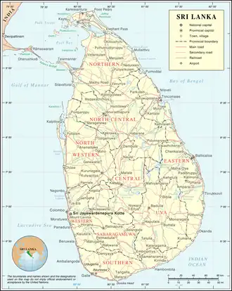Kaart van Sri Lanka