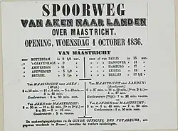 Dienstregeling Aken-Landen via Maastricht, per 1 oktober 1856