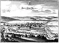 Uslar en zijn kasteel na de stadsbrand van 1641 (Merian-ets, 1654)