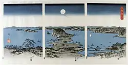 Ando Hiroshige, Gezicht bij Kanazawa bij volle maan (1857)