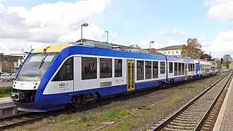 Twee LINT 41 treinstellen in station Oschersleben (2016)