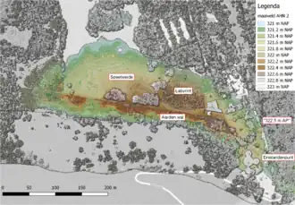 Hoogtekaart van de Vaalserberg boven 321&nbsp;m