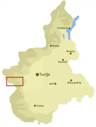 Ligging van het dal in Piëmont