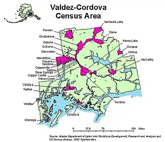 Kaart van Valdez-Cordova Census Area