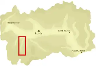 Ligging van het dal in Aostadal