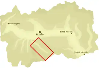 Ligging van het dal in het Aostadal