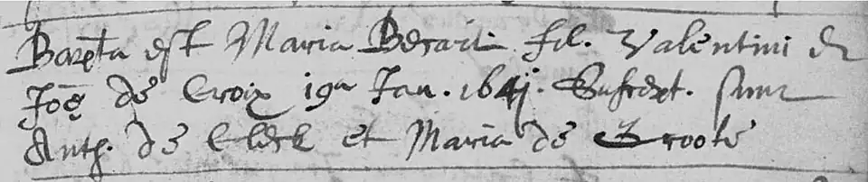 Valentinus Bekaert wondergetuige van 1634 te Deerlijk - Antoni Desclergue bij een doop te Deerlijk op 19 januari 1641.