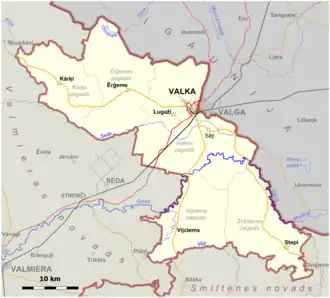 Kaart van Valkas novads