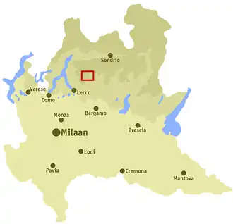 Ligging van het dal in Lombardije