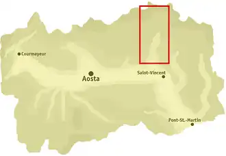 Ligging van het dal in Aostadal