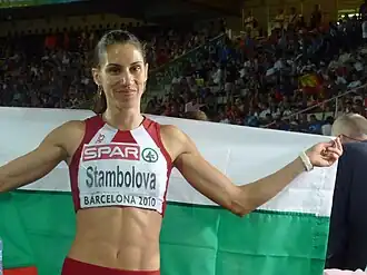 Stambolova viert haar zilveren medaille op de EK van 2010, Barcelona