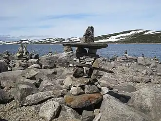 Een steenmannetje op Hardangervidda, Noorwegen