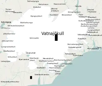 Kaart van Vatnajökull, met in het noorden Holuhraun