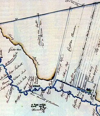 De Veenhof op een kaart van de Hunze of Oostermoerse Vaart uit circa 1760
