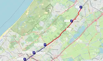 Velostrada in rood, geplande verlenging in blauw