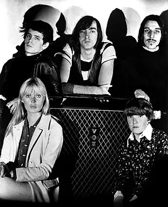 The Velvet Underground & Nico rond 1966, met de klok mee vanaf linksboven: Lou Reed, Sterling Morrison, John Cale, Maureen Tucker en Nico
