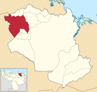 Locatie van de gemeente in Monagas